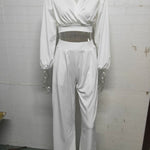 Women’s V-Neck Lounge Set Wide Leg Pants High Waist Outfit