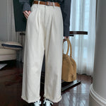 Women’s  High Waist Straight Leg Pants  Casual Cotton Wide Trousers