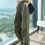 Women’s High Waist Wide Leg Cargo Pants – Drawstring Casual Streetwear