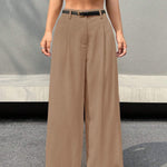 Khaki wide leg pants for casual wear