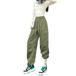 Drawstring cotton cargo pants for women casual style