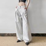 Casual outfit with striped wide leg pants