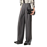 Dark gray flowy wide leg pants for shorter women