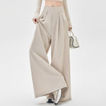 Apricot pleated wide leg trousers for women