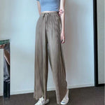 Khaki straight leg chiffon pants for women