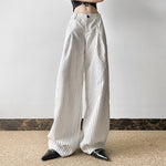 Front view of striped wide leg pants for women