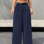 Dark blue summer wide leg trousers for women