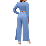 Blue wide leg pants set for women casual wear