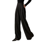 Side view of petite fit wide leg trousers