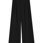 Women wearing black high waisted pleated pants