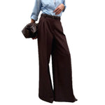Women wearing dark brown high waisted wide leg pants