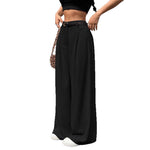 Women wearing black lightweight wide leg pants